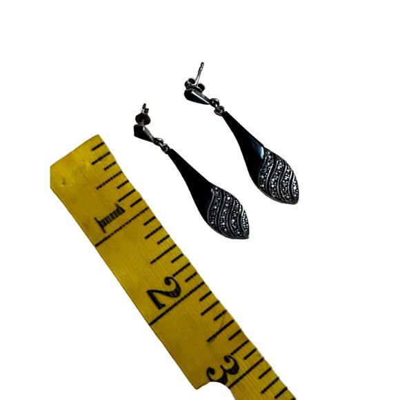 FAS Sterling, Onyx and Marcasite Earrings - Picture 4 of 7